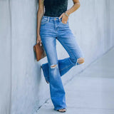 Vaqueros bootcut para mujer – Cintura alta – Efecto desgastado – Pierna acampanada – Largo completo