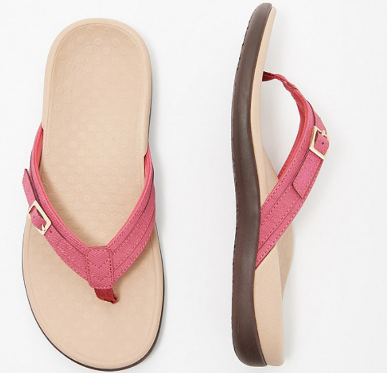 Sandalias planas para mujer – Estilo chancla – Plantilla ortopédica – Hebillas ajustables