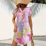 Vestido de mujer – Corte holgado – Cuello en pico – Manga corta – Estampado geométrico