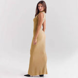 Vestido sin mangas para mujer – Punto acanalado – Corte entallado – Cuello alto – Largo sirena
