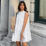 Vestido trapecio para mujer – Sin mangas – Corte holgado – Gasa ligera – Dobladillo con volantes