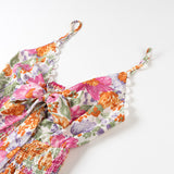 Vestido mini para mujer – Corte acampanado – Tirantes finos – Espalda anudada – Estampado floral