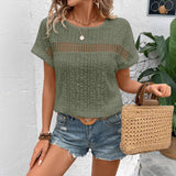 Carmela - Camiseta de mujer - Encaje hueco - Cuello redondo - Mangas murciélago