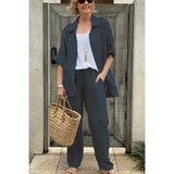 Conjunto de camisa y pantalón para mujer – Lino transpirable – Corte holgado – Cintura elástica