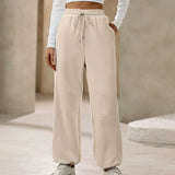 Pantalones casuales de mujer – Cintura alta – Corte holgado – Cordón ajustable – Tejido suave