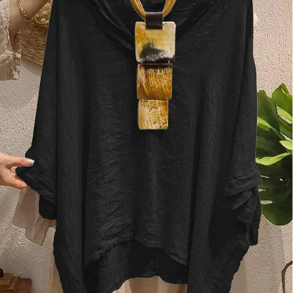 Blusa de mujer – Lino – Corte oversize – Con capucha – Larga – Estilo casual
