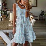 Vestido de mujer – Corte holgado – Sin mangas – Cuello redondo – Tejido transpirable – Estampado