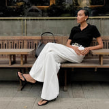 Pantalón ancho de mujer – Cintura alta – Corte fluido – Largo completo – Tejido ligero