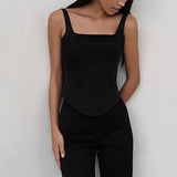 Camiseta de tirantes para mujer – Corte ajustado – Estilo corsé estructurado – Escote cuadrado – Corta