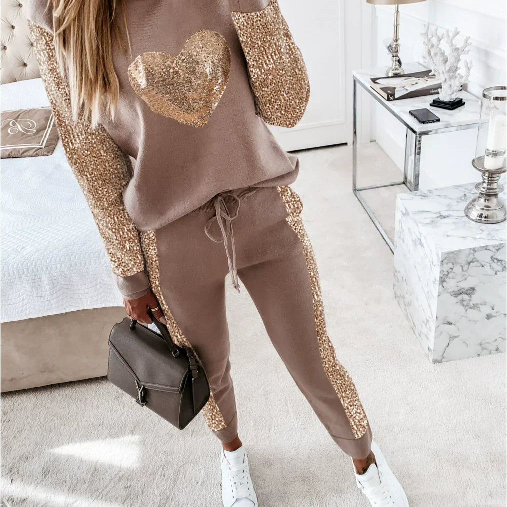 Conjunto de dos piezas para mujer - Tejido de punto suave - Corte holgado - Cuello barco