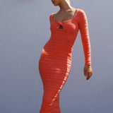Vestido de punto para mujer – Corte entallado – Largo – Escote con abertura – Mangas largas
