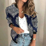 Chaqueta corta de mujer – Corte holgado – Cierre de cremallera – Estampado artístico