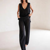 Conjunto de top y pantalón sin mangas para mujer, tejido suave, corte holgado, estampado de rombos.