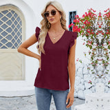Blusa de mujer – Tejido transpirable y fluido – Corte holgado – Mangas con volantes – Cuello en pico
