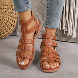 Sandalias planas de mujer – Piel sintética – Estilo romano – Punta abierta – Hebillas ajustables