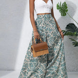 Pantalón ancho de mujer – Cintura alta – Tejido ligero y transpirable – Estampado floral