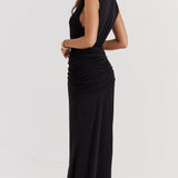 Elegante vestido de noche drapeado de estilo griego