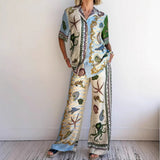 Conjunto de camisa y pantalón para mujer – Corte holgado – Tejido transpirable – Estampado náutico