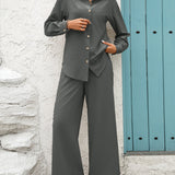 Conjunto de dos piezas para mujer: túnica informal y pantalón ancho, tejido transpirable.