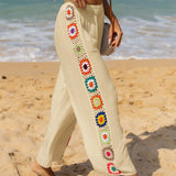 Pantalón de mujer – Corte relajado – Pierna acampanada – Detalle de crochet – Algodón transpirable