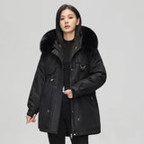 Chaqueta parka para mujer – Corte oversize – Capucha de piel sintética – Cintura ajustable