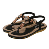 Sandalias planas de mujer – Estilo boho chic – Cuentas de madera – Tira trenzada en el tobillo