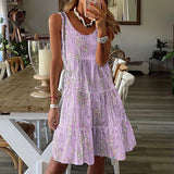 Vestido de mujer – Corte holgado – Sin mangas – Cuello redondo – Tejido transpirable – Estampado