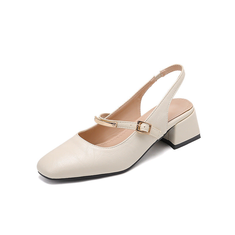 Zapatos de salón para mujer – Tacón cuadrado – Punta cuadrada – Tira con tachuelas – Piel sintética