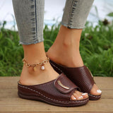 Sandalias de cuña para mujer – Fáciles de poner – Tira ancha – Elegante diseño perforado