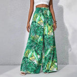 Pantalón ancho de mujer – Cintura alta – Tejido ligero y transpirable – Estampado floral