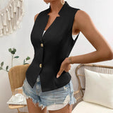 Chaleco de mujer – Corte entallado – Cuello en V – Sin mangas – Tejido estructurado
