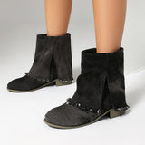 Botines de mujer – Corte relajado – Tacón plano – Tejido efecto denim desgastado – Fáciles de poner