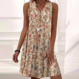 Vestido sin mangas de mujer – Corte evasé – Tejido transpirable – Estampado floral – Cuello en pico