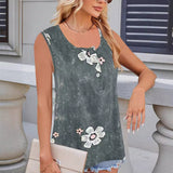 Camiseta de tirantes para mujer – Estampado floral – Corte holgado – Cuello redondo abotonado – Tejido ligero