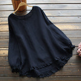 Blusa de mujer – Corte holgado – Mangas largas – Lino de algodón – Volantes elegantes
