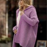 Cárdigan de mujer – Corte oversize – Punto suave – Con capucha – Parte delantera abierta – Largo