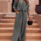 Traje pantalón de mujer – Lino y algodón – Pernera ancha – Cintura ajustable – Botones laterales