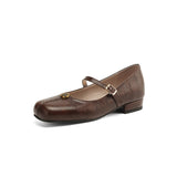 Zapatos planos de mujer – Punta cuadrada – Correa con hebilla – Tacón bloque cómodo