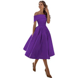 Vestido de mujer con hombros descubiertos - Corte entallado - Falda acampanada - Elegante y sofisticado