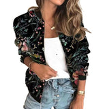 Chaqueta corta de mujer – Corte holgado – Cierre de cremallera – Estampado artístico