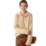Suéter de mujer – Lana – Corte holgado – Cuello con cremallera – Ribete de canalé
