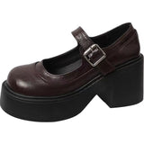 Zapatos de plataforma para mujer – Piel sintética – Tacón bloque – Punta redondeada retro