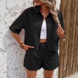 Conjunto de camisa y pantalón corto para mujer – Corte holgado – Tejido ligero y transpirable – Estilo casual y elegante