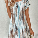 Vestido túnica para mujer – Corte relajado – Estampado bohemio – Mangas cortas – Estilo casual