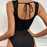 Body de mujer – Encaje transparente – Corte ajustado – Escote pronunciado – Sin mangas