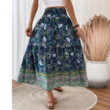 Falda larga de mujer - Corte bohemio holgado - Cintura elástica - Ligera con volantes