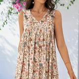 Vestido floral sin mangas con escote en V para mujer - Corte fluido en forma de A