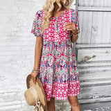 Vestido de mujer – Algodón transpirable – Corte holgado – Estampado con volantes – Mangas cortas