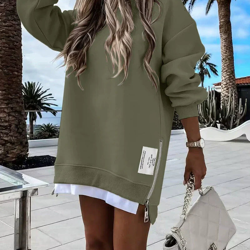 Vestido tipo sudadera para mujer - Algodón - Corte holgado - Cuello redondo - Largo mini