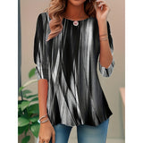 Blusa de mujer – Corte holgado – Estampado abstracto – Mangas 3/4 – Tejido ligero y transpirable